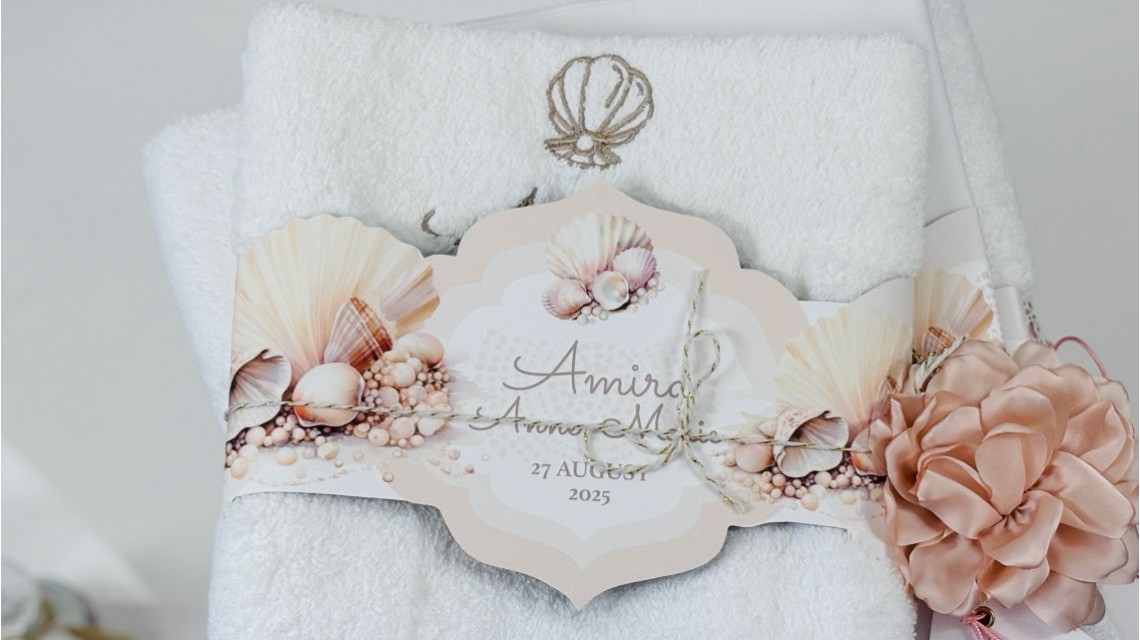 Trusou botez cu perle și scoici în nuanțe sand & peach – „Perle Marine” 22